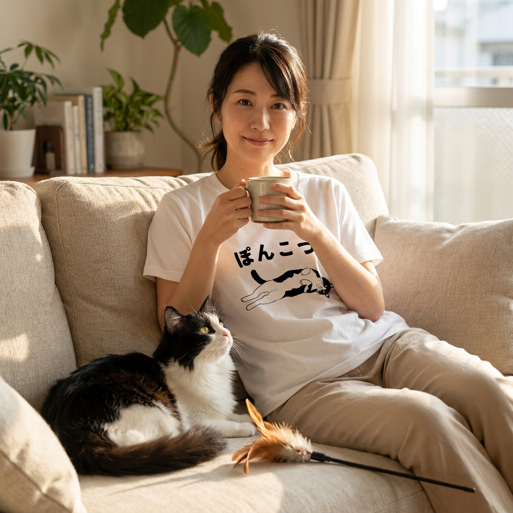 猫tシャツ ねこ かわいい猫イラスト ぽんこつ |アダルト&キッズサイズ